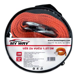 Uže za vuču sa čeličnim sigurnosnim kukama 3m/1.5t