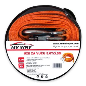 Uže za vuču sa čeličnim sigurnosnim kukama 3.5m/5t